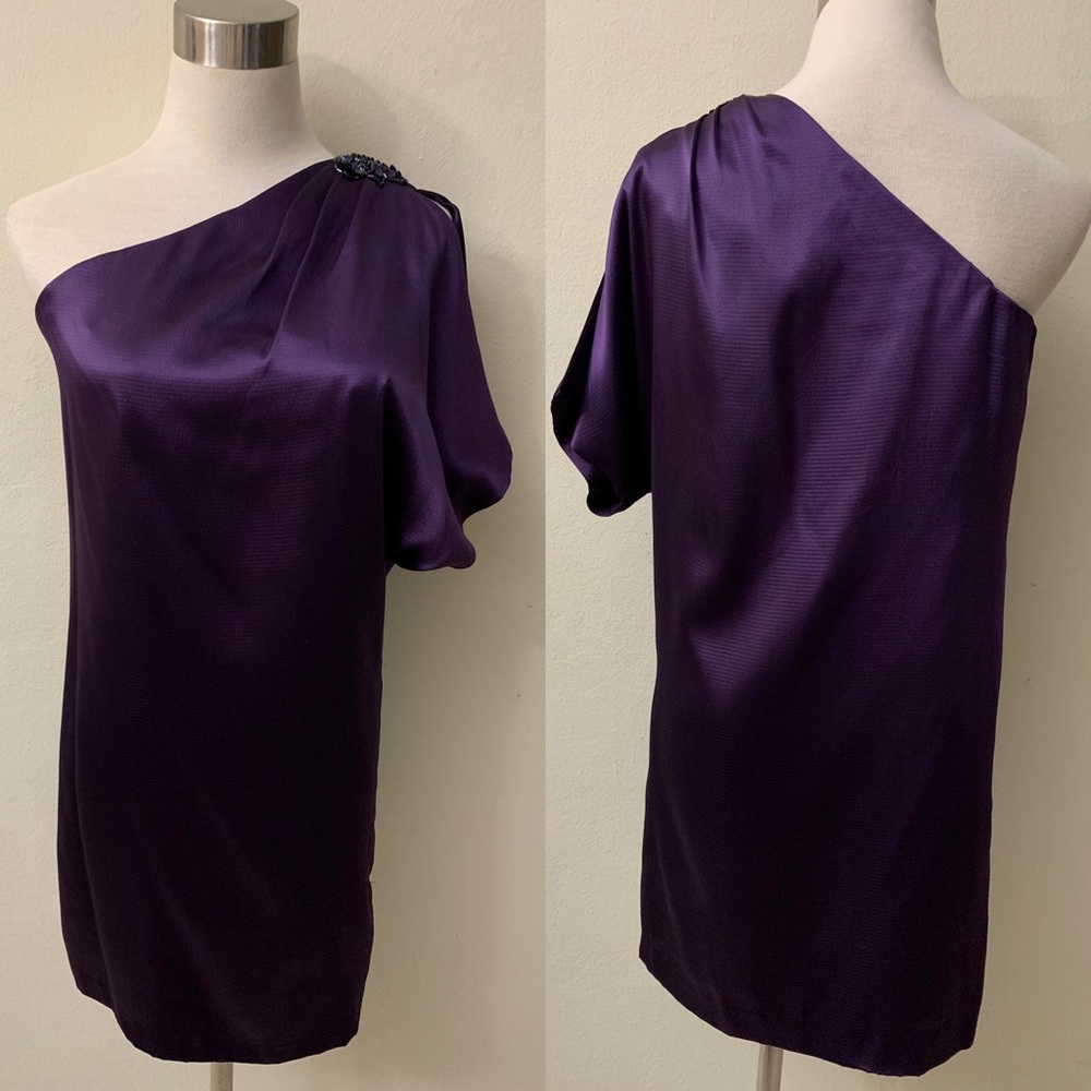 Worn once One Shoulder Satin Purple Cocktail dress